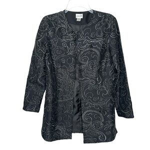 Chico's Women’s Duster S/4 (Chico’s 0) Black Silk Embroidered Duster Jacket